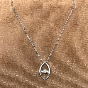 Solid Stamped 10K White Gold Modern Eye Tiny Diamond Pendant Necklace (not 14K)
